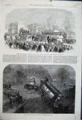 Old Antique Print 1861Railway Bayswater Hyde Park Omnibus Accident Dublin 19th