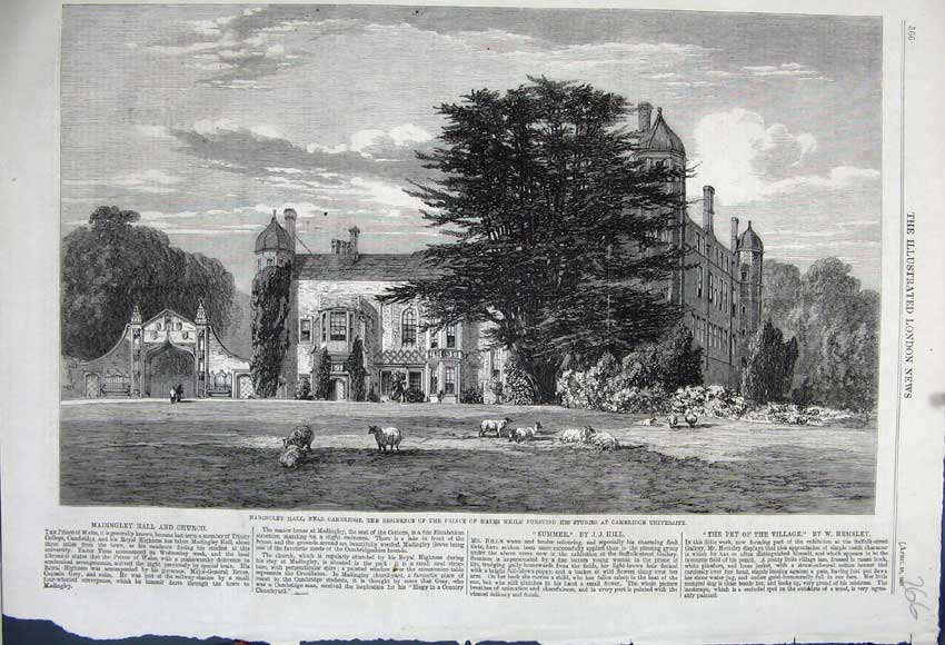 Old Antique Print 1861 Madingley Hall Prince Wales Cambridge University 19th