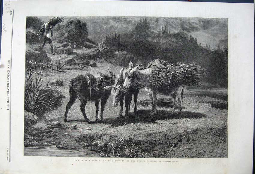 Old Antique Print 1861 Three Brothers Rosa Bonheur French Gallery Donkeys 19th