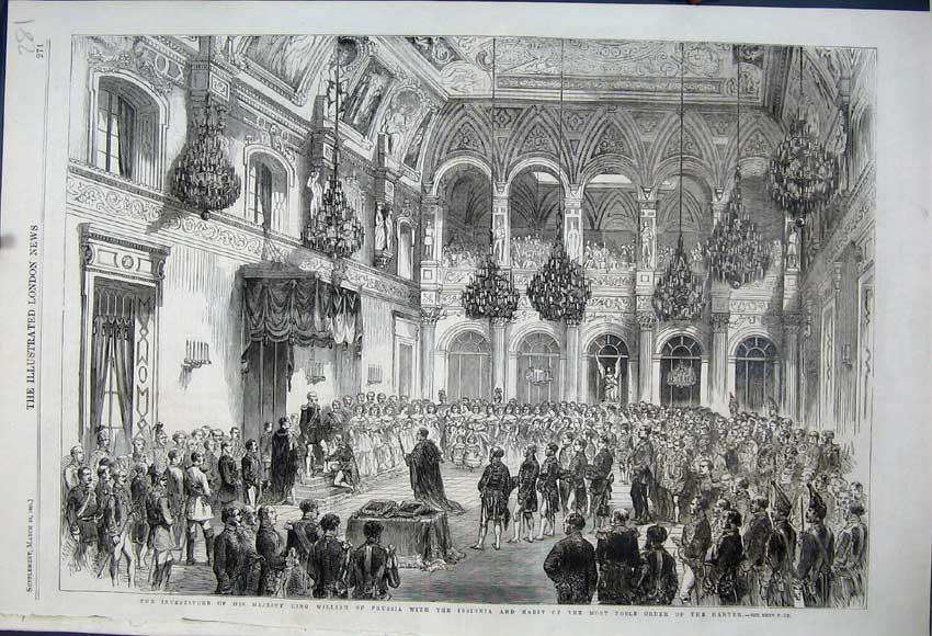 Old Antique Print 1861 King William Prussia Insignia Noble Order Garter 19th
