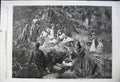 Original Old Antique Print 1861 Holiday Woods Children Playing Trees Robinson