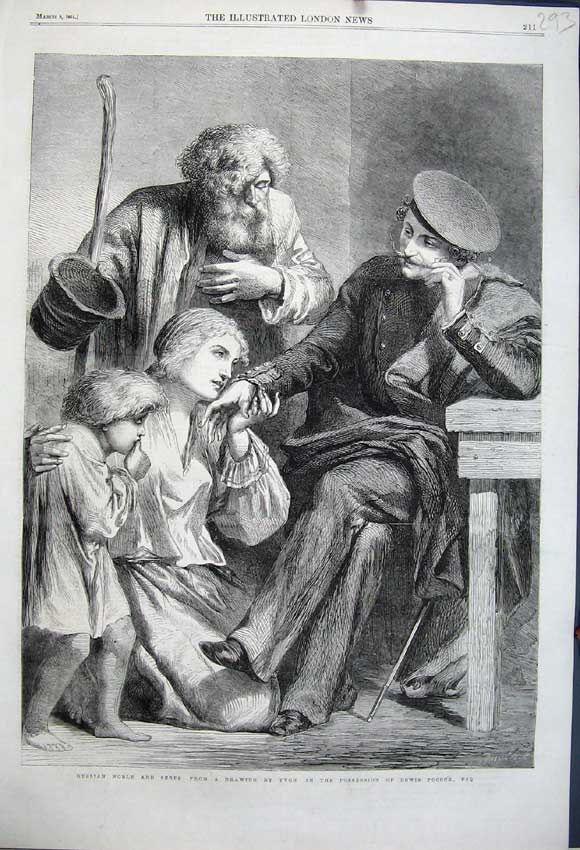 Original Old Antique Print 1861 Russian Noble Serfs Yvon Lewis Pocock Sier Man