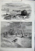Old Antique Print 1861 Gale Storm Ship Wreks Tynemouth Whitby Life-Boat 19th