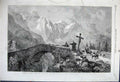 Old Antique Print 1861 Bridge Mountains Viescher Thal Goats Cross Trees 19th