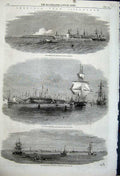 Original Old Antique Print 1861 Copenhagen Fort Sextus Harbour Roadstead Crown
