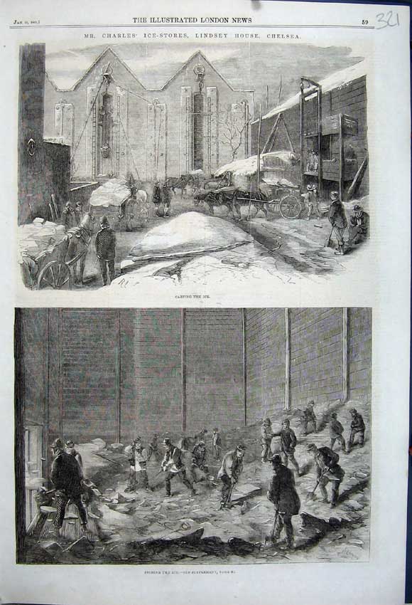 Old Antique Print 1861 Mr Charles Ice Stores Lindsey House Chelsea Horse 19th