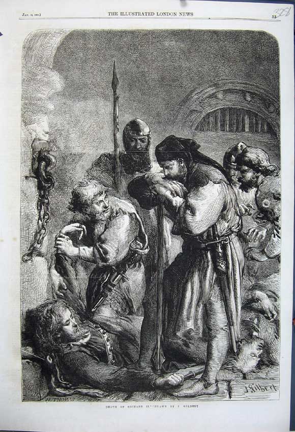 Original Old Antique Print 1861 Scene Death Richard Ii Dead Man Gilbert Drawing
