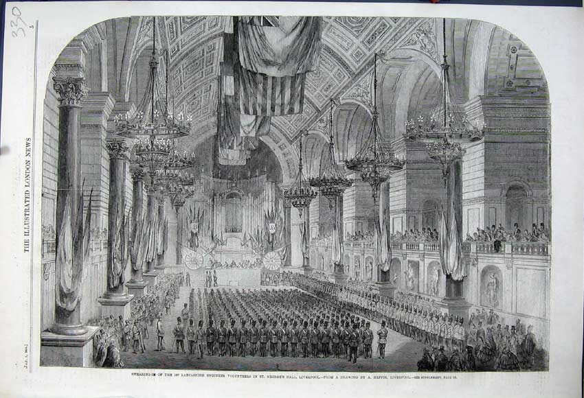 Old Antique Print 1861 Lancashire Engineer Volunteers George'S Liverpool 19th