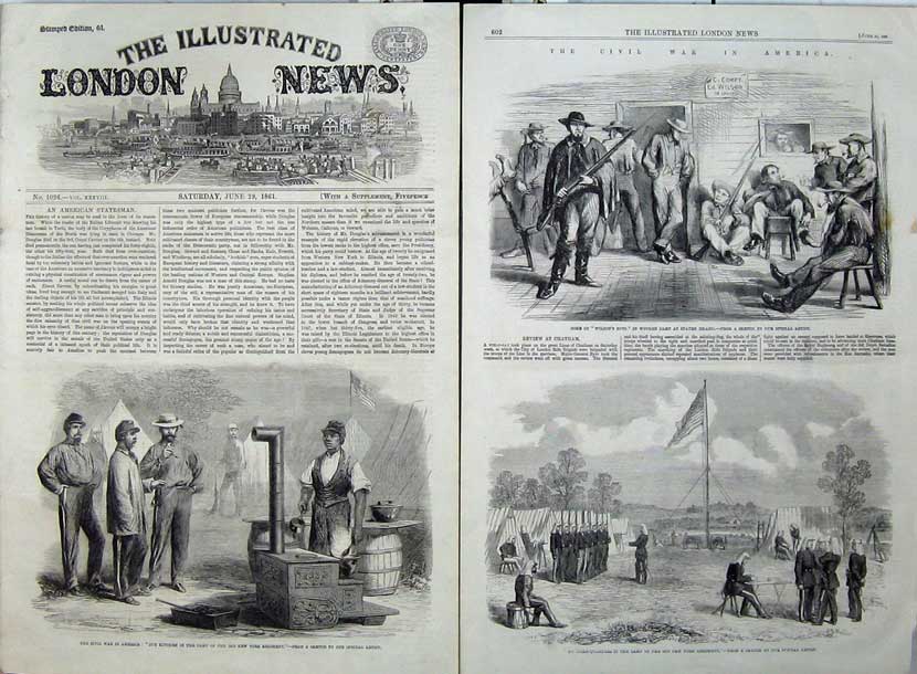 Original Old Antique Print 1861 Civil War America Kitchen Camp New York Staten