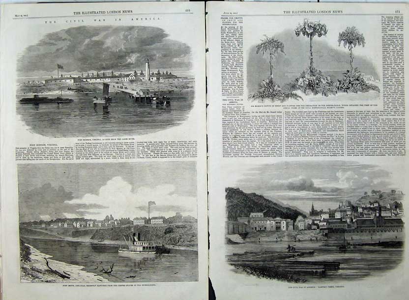 Old Antique Print Civil War America Harper Ferry Marsh Fruit Fort 1861 19th