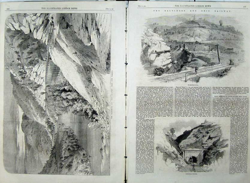 Old Antique Print 1861 Baltimore Ohio Railway Tray Viaduct Kingwood Hill 19th