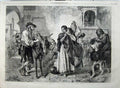 Original Old Antique Print 1861 Gossips Well Women Men Donkey Dog Phillip Art