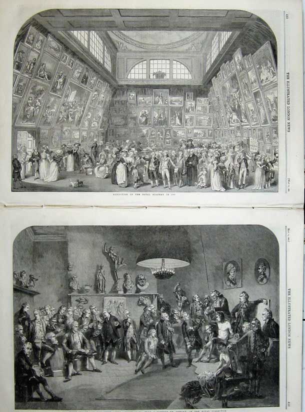 Old Antique Print 1861 Royal Academicians Zoffany Academy Somerset House 19th
