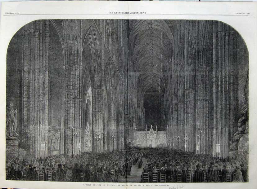 Original Old Antique Print 1861 Service Westminster Abbey Duchess Kent Church