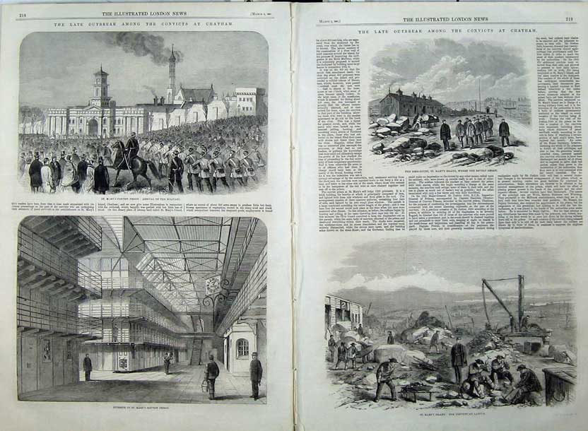 Old Antique Print St Mary Island Mess-House 1861 Convict Prison Interior 19th