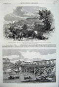 Old Antique Print 1861 Civil War America Munson Hill Ruins Lendal Bridge 19th