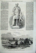 Original Old Antique Print 1861 Statue John Franklin Civil War America Yorktown