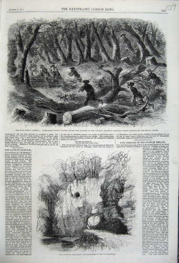 Old Antique Print 1861 Caves Jedburgh War America Carolinian Pickets Guns 19th