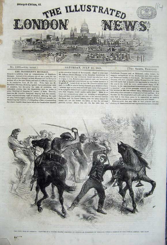 Old Antique Print 1861 Civil War America Dragoon Guerrilla Horsemen Men 19th
