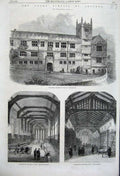 Old Antique Print 1861 Royal Grammar School Shrewsbury Library Teachers 19th