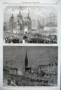 Old Antique Print 1861 Berlin King Prussia Alexander Platz Arch Dantzic 19th