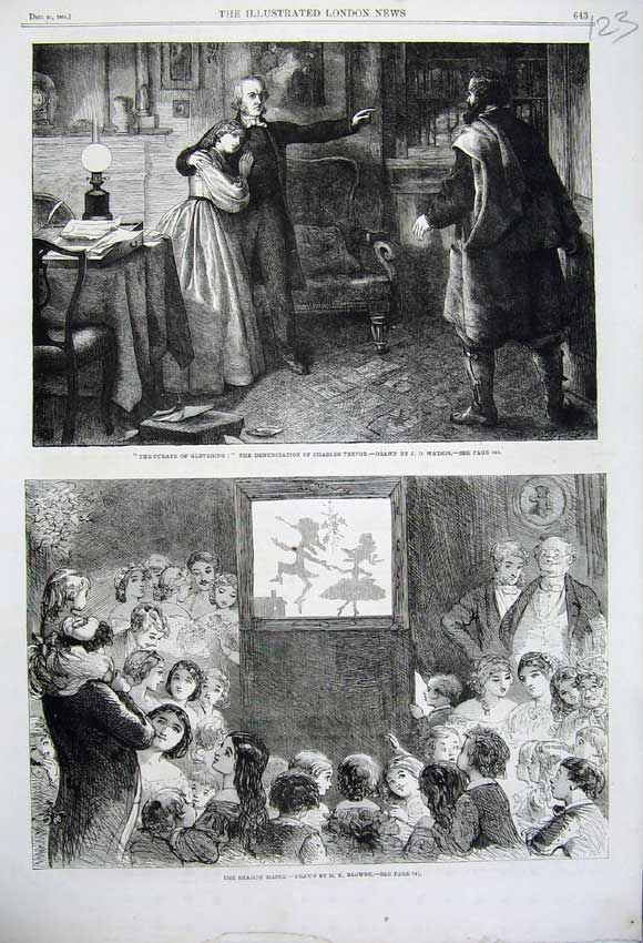 Original Old Antique Print 1861 Curate Glevering Shadow Dance Charles Trevor