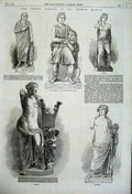 Original Old Antique Print 1861 Marble Statue Apollo Diana Priest Bacchus Nymph