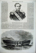 Original Old Antique Print King Portugal Scarborough Life-Boat Wreck Storm 1861