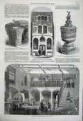 Old Antique Print 1861 Gilbey Wine Stores Office Drinking Vessels Ivory 19th