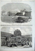 Old Antique Print 1861 Empress Austria Corfu Exhibition Building Gardens 19th