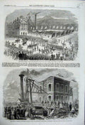 Original Old Antique Print 1861 Prince Consort Post Office Edinburgh Wales Coal