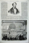 Original Old Antique Print Middle Temple Fountain Library River Electric Boats