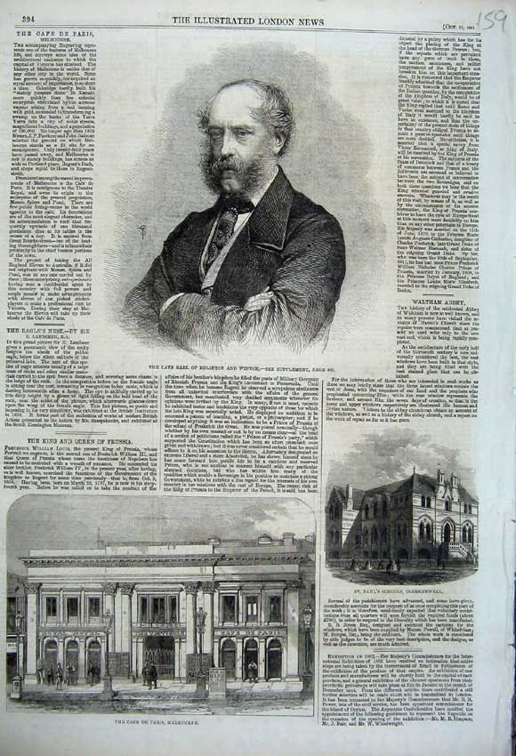 Old Antique Print 1861 Earl Eglinton CafÇ Paris Melbourne St Paul School 19th