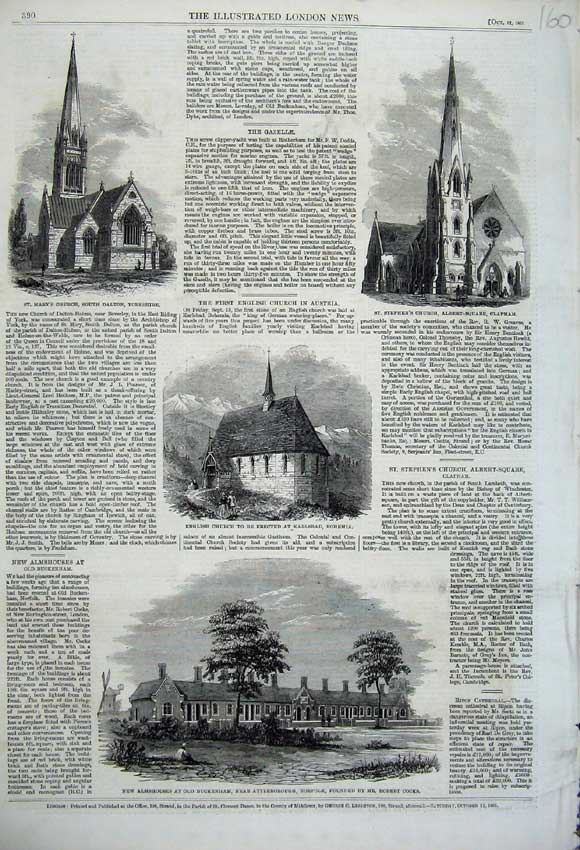 Old Antique Print Almshouses Buckenham 1861 Church Mary Stephen Bohemia 19th