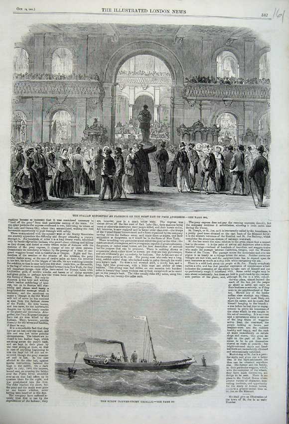 Old Antique Print Screw Clipper Gazelle 1861 Italian Exposition Florence 19th