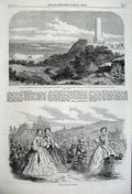 Old Antique Print Paris Fashion Dress 1861 Monument Dives Normandy France 19th