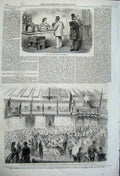 Original Old Antique Print 1861 Gaslight Ball Mansion House Dublin Mayor Wales