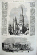 Old Antique Print 1861 Public Library Museum Australia Llandaff Cathedral 19th