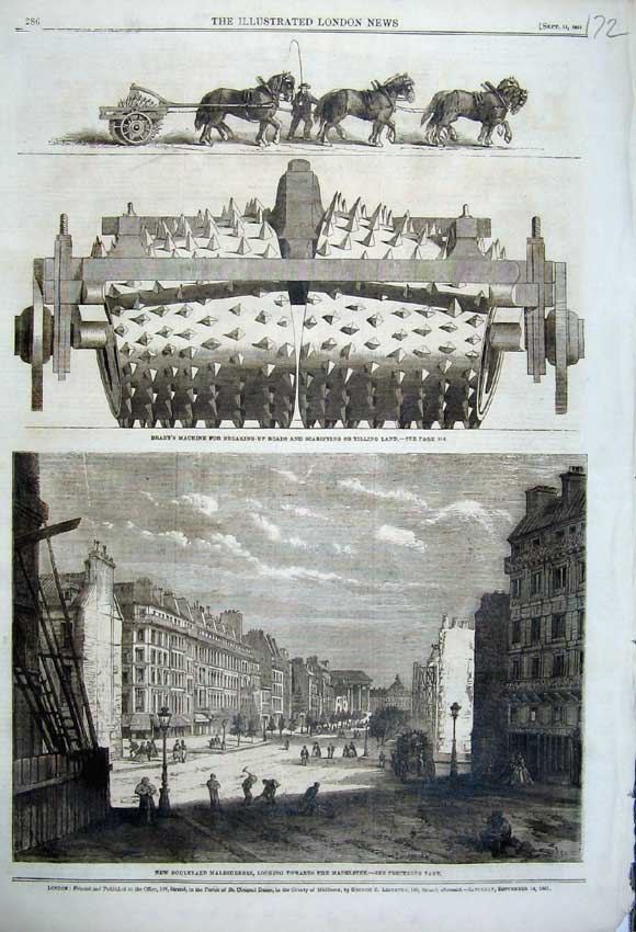 Old Antique Print 1861 Boulevard Malesherbes Madeleine Braby Machine Road 19th