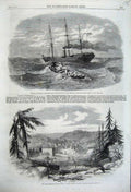 Original Old Antique Print 1861 GDigging Nova Scotia Peninsular Ship Candia