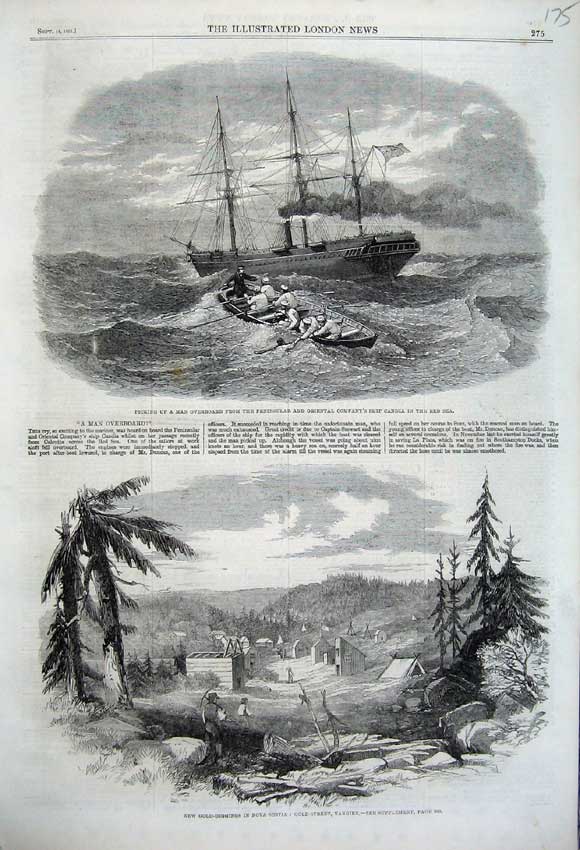 Original Old Antique Print 1861 GDigging Nova Scotia Peninsular Ship Candia