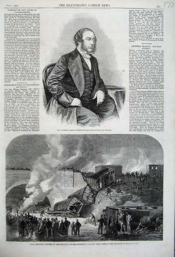 Old Antique Print 1861 Thomson Bishop Bristol Railway Accident Hampstead 19th