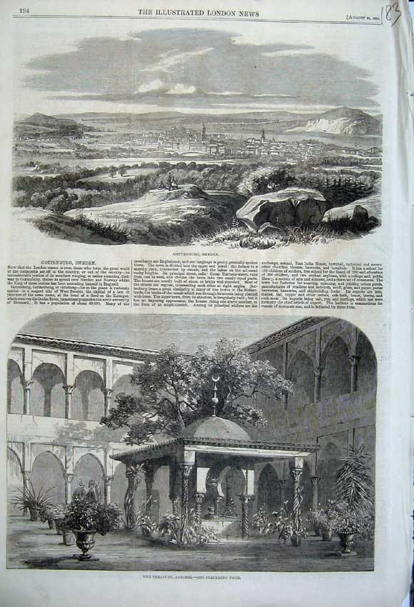 Original Old Antique Print 1861 View Gottenburg Sweden Hills Treasury Algiers