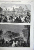 Old Antique Print 1861 Imperial Fete Paris Champs Elysees Esplanade Scene 19th