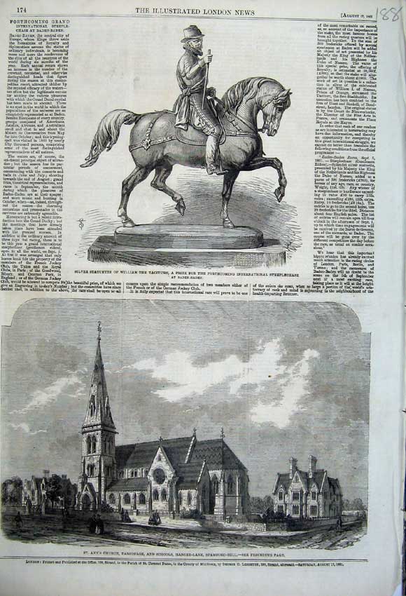 Original Old Antique Print 1861 Ann'S Church Parsonage School William Taciturn