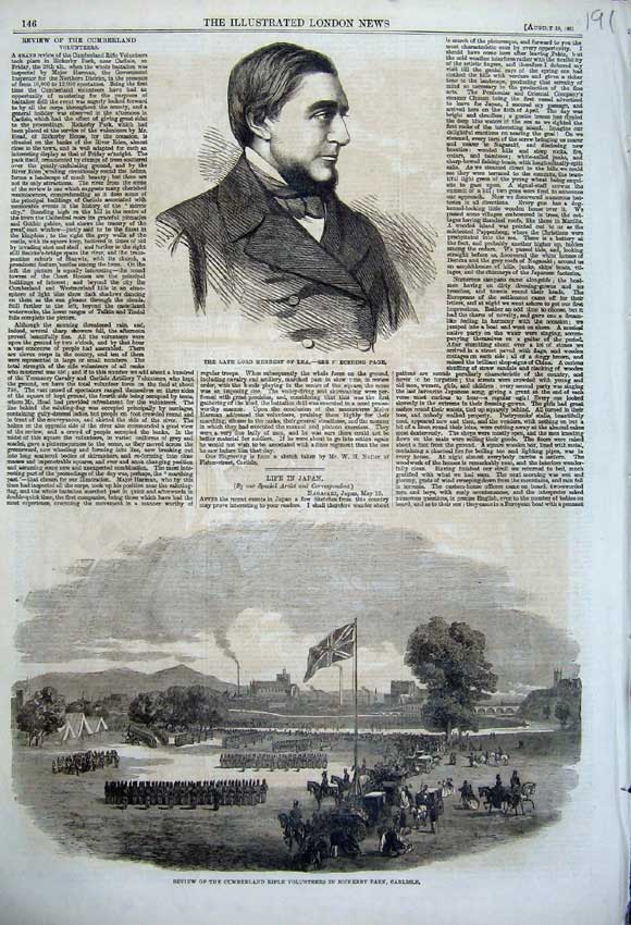 Original Old Antique Print Lord Herbert 1861 Cumberland Rifle Carlisle Rickerby