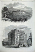 Original Old Antique Print 1861 Brolio Ricasoli Railway Terminus Hotel London