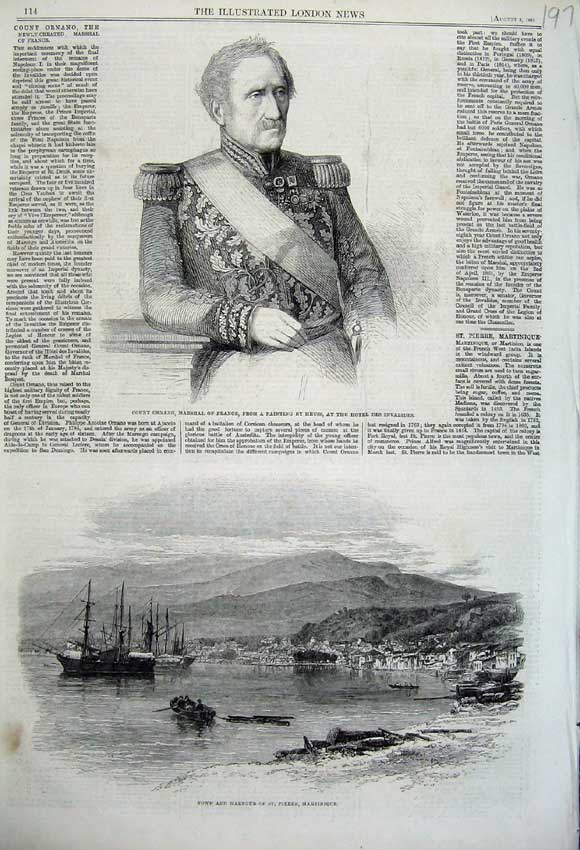 Original Old Antique Print Count Ornano France 1861 Harbour Pierre Martinique
