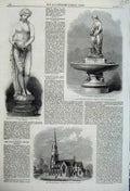 Original Old Antique Print Church Lewisham Surrey 1861 Fountain Royal Exchange