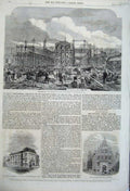 Original Old Antique Print 1861 Butchers Market Haarlem Oimlico Institution